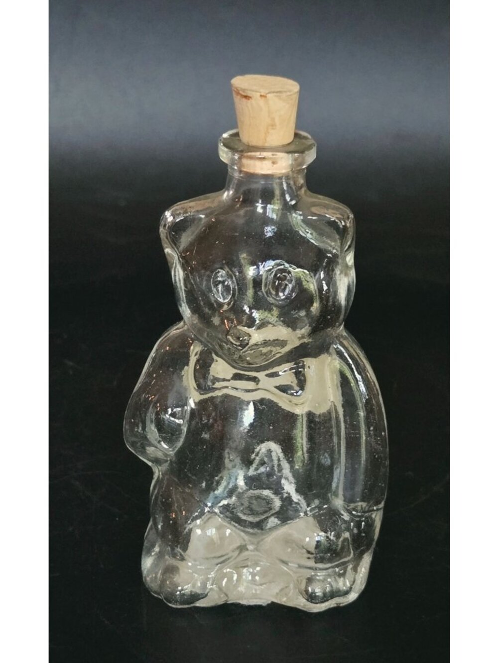 Vintage Vidrio Natural Clear Glass Bear Jar With Cork Lid Made In Spain, small
